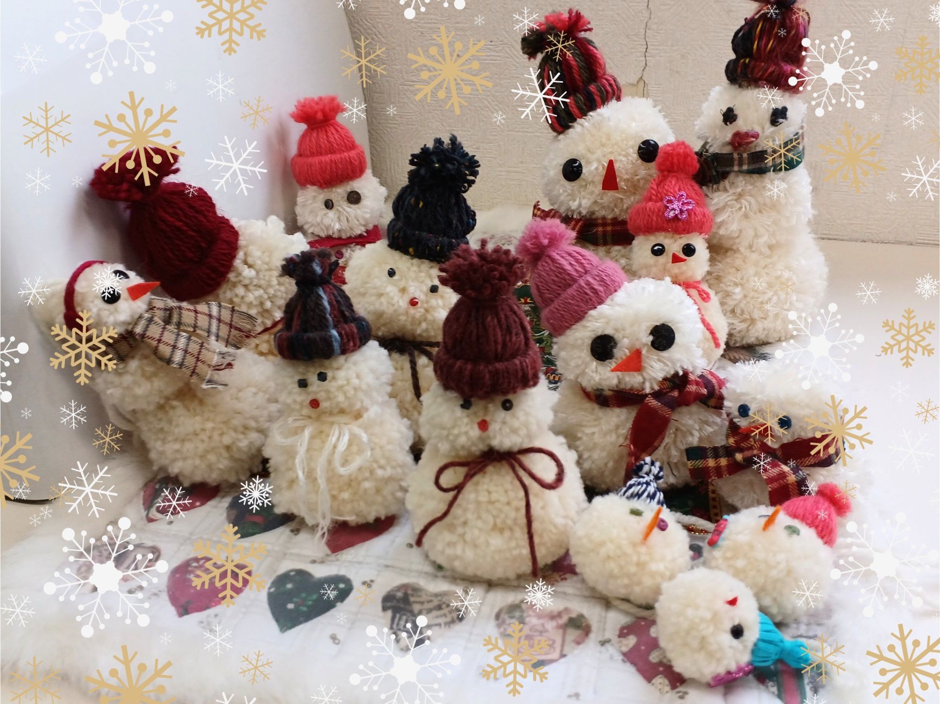 【パッチワーク】毛糸で雪だるまを作りました！